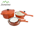 Juego de utensilios de cocina de hierro fundido color naranja, 5 piezas